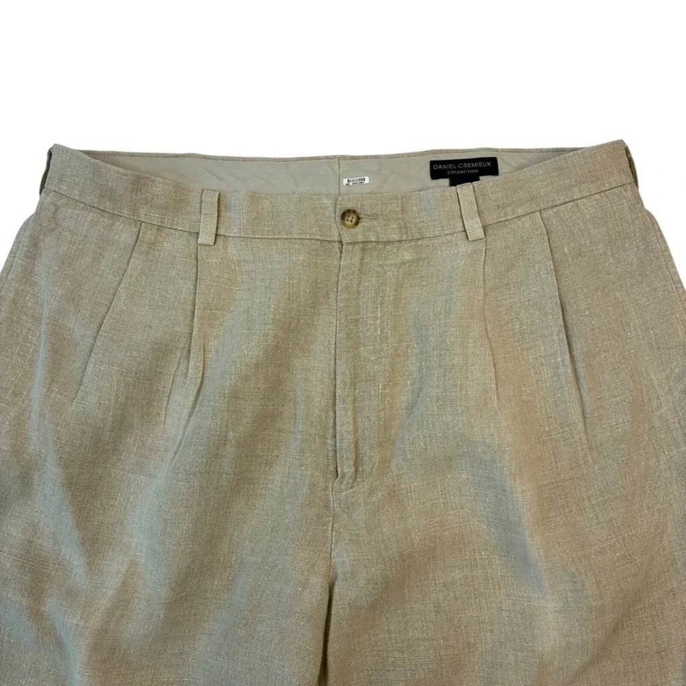 Daniel Cremieux Trousers Mens 38x32 Beige 100% Linen Pleated Straight Leg Pants